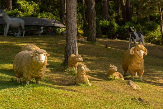 Juberri Sant Julia de Loria, Andorra: August 27 2020: Sculptures in Jardins de Juberri in summer 2020 in the Pyrenees of Andorra.