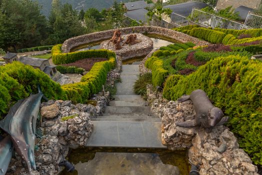 Juberri Sant Julia de Loria, Andorra: August 27 2020: Sculptures in Jardins de Juberri in summer 2020 in the Pyrenees of Andorra.