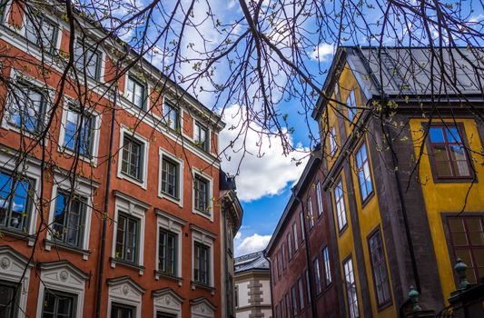 Medieval buildings on the square in the Old Town in Stockholm.