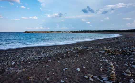 Pebble beach on the Mediterranean coast on the Akamas Peninsula on the island of Cyprus.