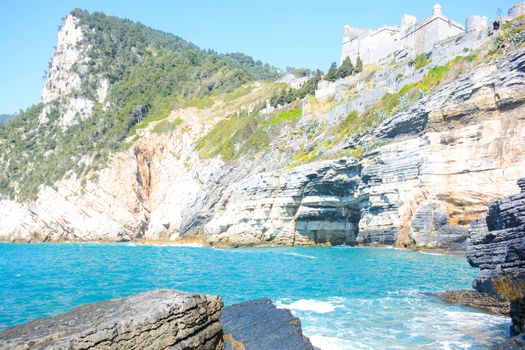 rare view of lord byron cave at portovenere italy