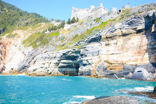 rare view of lord byron cave at portovenere italy