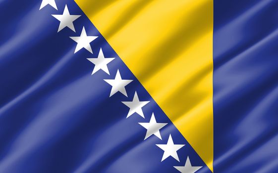 Silk wavy flag of Bosnia and Herzegovina graphic. Wavy Bosniak flag 3D illustration. Rippled Bosnia and Herzegovina country flag is a symbol of freedom, patriotism and independence.