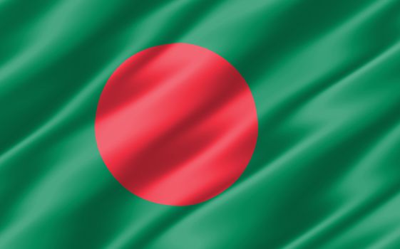 Silk wavy flag of Bangladesh graphic. Wavy Bangladeshi flag 3D illustration. Rippled Bangladesh country flag is a symbol of freedom, patriotism and independence.