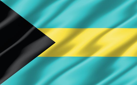 Silk wavy flag of Bahamas graphic. Wavy Bahamian flag 3D illustration. Rippled Bahamas country flag is a symbol of freedom, patriotism and independence.