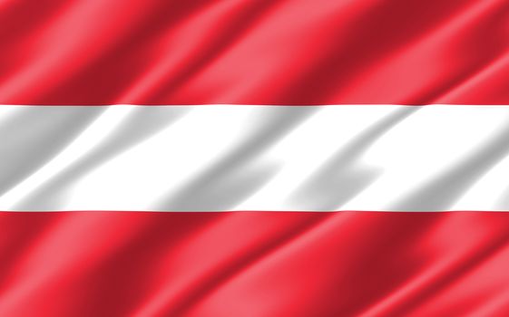 Silk wavy flag of Austria graphic. Wavy Austrian flag 3D illustration. Rippled Austria country flag is a symbol of freedom, patriotism and independence.