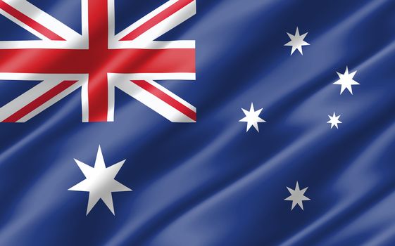 Silk wavy flag of Australia graphic. Wavy Australian flag 3D illustration. Rippled Australia country flag is a symbol of freedom, patriotism and independence.