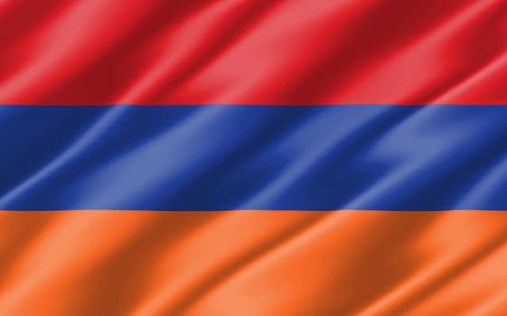 Silk wavy flag of Armenia graphic. Wavy Armenian flag 3D illustration. Rippled Armenia country flag is a symbol of freedom, patriotism and independence.