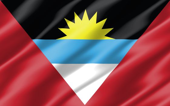 Silk wavy flag of Antigua and Barbuda graphic. Wavy Antiguan and Barbudan flag 3D illustration. Rippled Antigua and Barbuda country flag is a symbol of freedom, patriotism and independence.