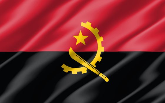 Silk wavy flag of Angola graphic. Wavy Angolan flag 3D illustration. Rippled Angola country flag is a symbol of freedom, patriotism and independence.