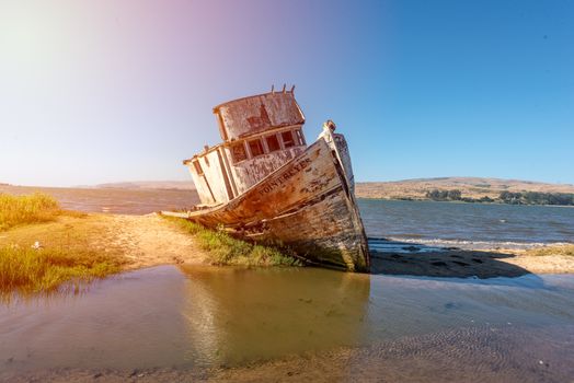 Shipwreck near Point Reyes National Seashore, Northern California. Copy Space