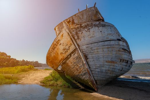 Shipwreck near Point Reyes National Seashore, Northern California. Copy Space