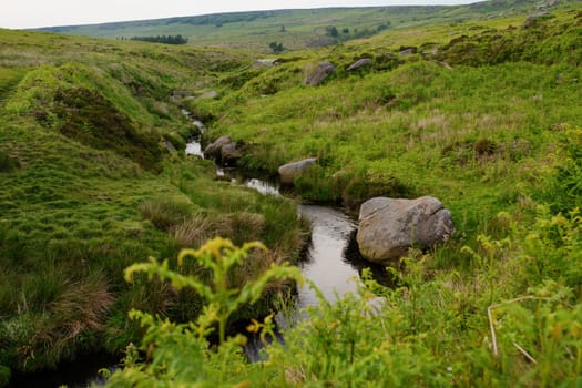 Amazing view in the national park "Peak District" on a cloudy day in Summer