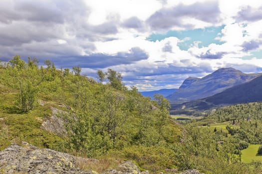Spectacular landscape with mountains and valleys in beautiful Hemsedal, Buskerud, Norway.