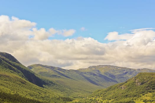 Spectacular landscape with mountains and valleys in beautiful Hemsedal, Buskerud, Norway.