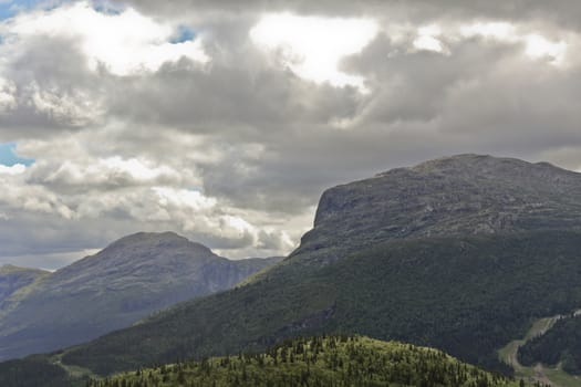 Spectacular landscape with mountains and valleys in beautiful Hemsedal, Buskerud, Norway.