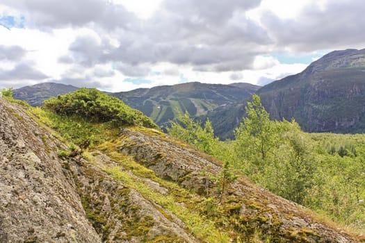 Spectacular landscape with mountains and valleys in beautiful Hemsedal, Buskerud, Norway.