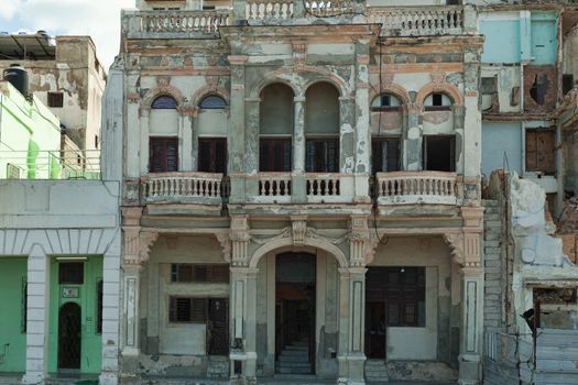 Havana, Cuba - 8 February 2015: Example of colonial architecture on Malecon with balconies and arches