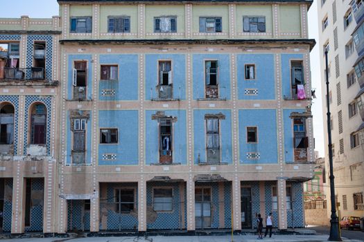 Havana, Cuba - 8 February 2015: decadent building on Malecon