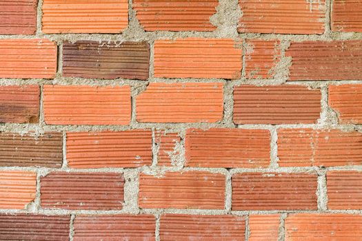 Background of an old brick wall. Front view.
