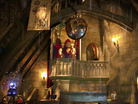 Osaka, Japan - Nov 5, 2016 : Inside the Harry Potter Park Castle 'Hogwarts Castle Tour' at the Wizarding World of Harry Potter in Universal Studios Japan.