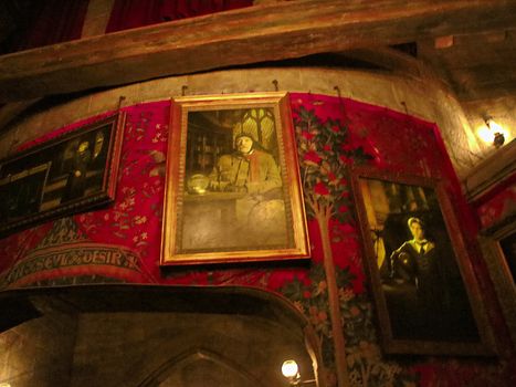 Osaka, Japan - Nov 5, 2016 : Inside the Harry Potter Park Castle 'Hogwarts Castle Tour' at the Wizarding World of Harry Potter in Universal Studios Japan.