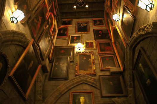 Osaka, Japan - Nov 5, 2016 : Inside the Harry Potter Park Castle 'Hogwarts Castle Tour' at the Wizarding World of Harry Potter in Universal Studios Japan.