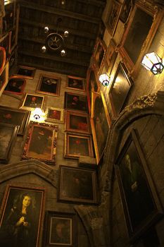 Osaka, Japan - Nov 5, 2016 : Inside the Harry Potter Park Castle 'Hogwarts Castle Tour' at the Wizarding World of Harry Potter in Universal Studios Japan.