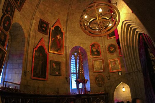 Osaka, Japan - Nov 5, 2016 : Inside the Harry Potter Park Castle 'Hogwarts Castle Tour' at the Wizarding World of Harry Potter in Universal Studios Japan.