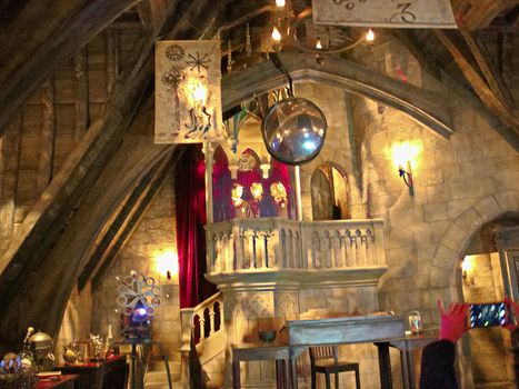 Osaka, Japan - Nov 5, 2016 : Inside the Harry Potter Park Castle 'Hogwarts Castle Tour' at the Wizarding World of Harry Potter in Universal Studios Japan.