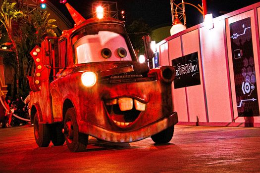 Anaheim, CA/USA - Nov 26, 2010 : Tow Mater in the Disney Pixar California Adventure parade at Disney California Adventure Park in Anaheim, California. Disney California Adventure Park is themed after the history and culture of California.