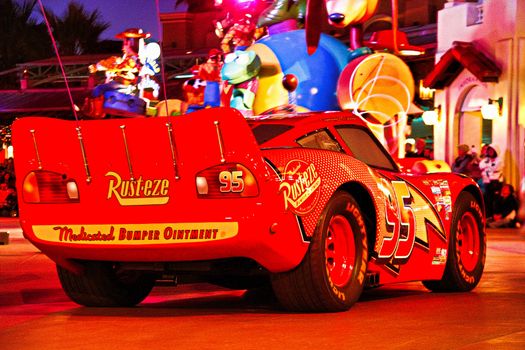 Anaheim, CA/USA - Nov 26, 2010 : Cars Lightning McQueen in the Disney Pixar California Adventure parade at Disneyland in Anaheim.