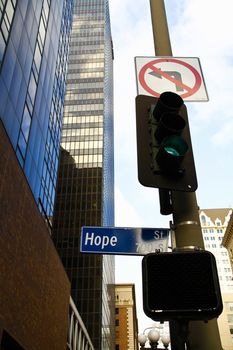 street sign Hope street downtown Los Angeles