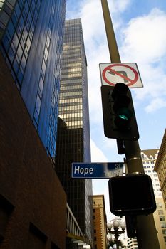 street sign Hope street downtown Los Angeles