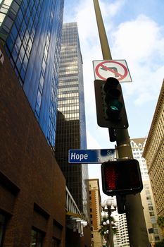 street sign Hope street downtown Los Angeles