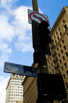 street sign Hope street downtown Los Angeles