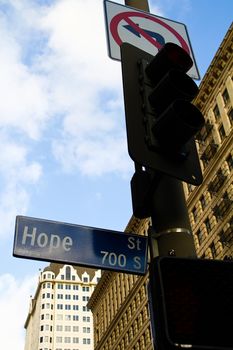 street sign Hope street downtown Los Angeles