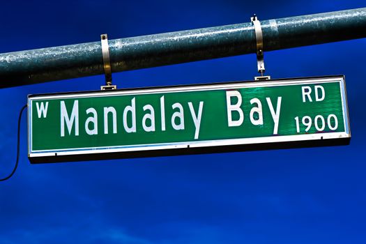 The Road sign of Mandalay Bay Road in Las Vegas.