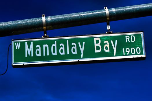 The Road sign of Mandalay Bay Road in Las Vegas.