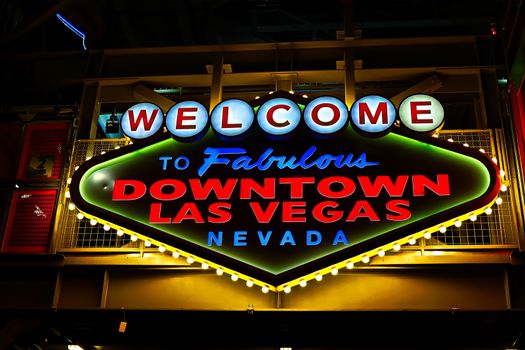 Welcome to Fabulous Downtown Las Vegas sign at Fremont Street in Las Vegas, USA.It is an internationally renowned resort city known primarily for gambling