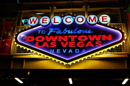 Welcome to Fabulous Downtown Las Vegas sign at Fremont Street in Las Vegas, USA.It is an internationally renowned resort city known primarily for gambling