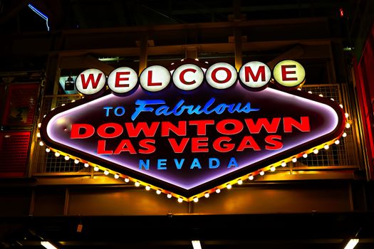 Welcome to Fabulous Downtown Las Vegas sign at Fremont Street in Las Vegas, USA.It is an internationally renowned resort city known primarily for gambling