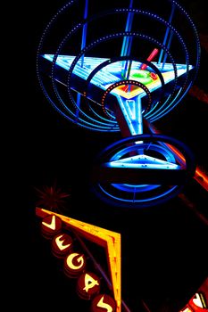 Las Vegas,NV/USA - Oct 09,2016 : "Oscar's Neon Martini Glass"  and Vegas giant neon sign on display above the street near Fremont Street Experience in Las Vegas.The Fremont Street Experience is a pedestrian mall and attraction in downtown Las Vegas.