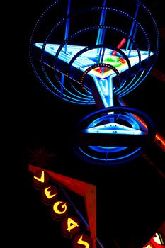 Las Vegas,NV/USA - Oct 09,2016 : "Oscar's Neon Martini Glass"  and Vegas giant neon sign on display above the street near Fremont Street Experience in Las Vegas.The Fremont Street Experience is a pedestrian mall and attraction in downtown Las Vegas.