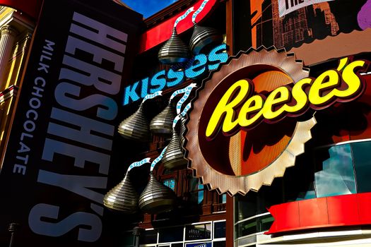 Las Vegas, NV/USA - Oct 09, 2016 : Exterior of the Hershey's Chocolate World in Las Vegas. The 13,000 sq ft store has over 800 different chocolates.