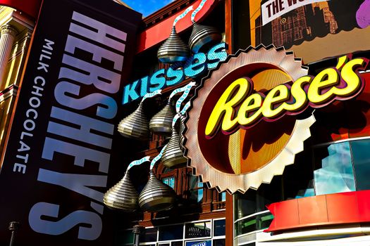 Las Vegas, NV/USA - Oct 09, 2016 : Exterior of the Hershey's Chocolate World in Las Vegas. The 13,000 sq ft store has over 800 different chocolates.