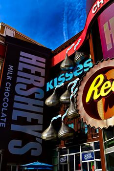 Las Vegas, NV/USA - Oct 09, 2016 : Exterior of the Hershey's Chocolate World in Las Vegas. The 13,000 sq ft store has over 800 different chocolates.