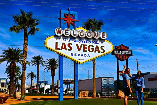 The Welcome to Fabulous Las Vegas sign on bright sunny day in Las Vegas, Nevada USA,07 Oct 2016