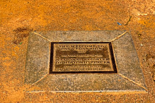 Welcome to Fabulous Las Vegas Monument Sign.Plate labeled "Included in National Registered History"