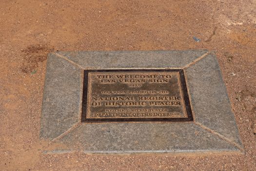 Welcome to Fabulous Las Vegas Monument Sign.Plate labeled "Included in National Registered History"